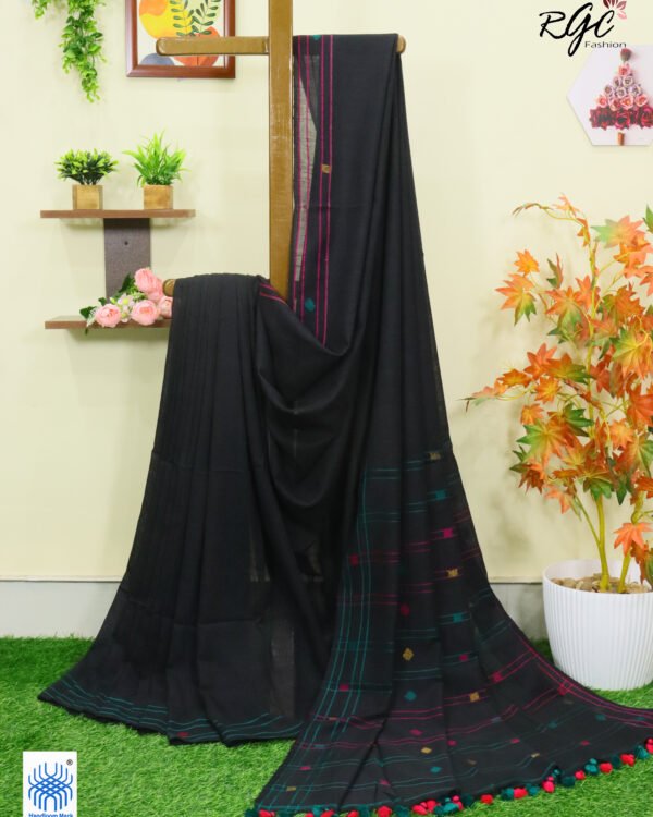 Zade Black Pure Cotton Jamdani Saree