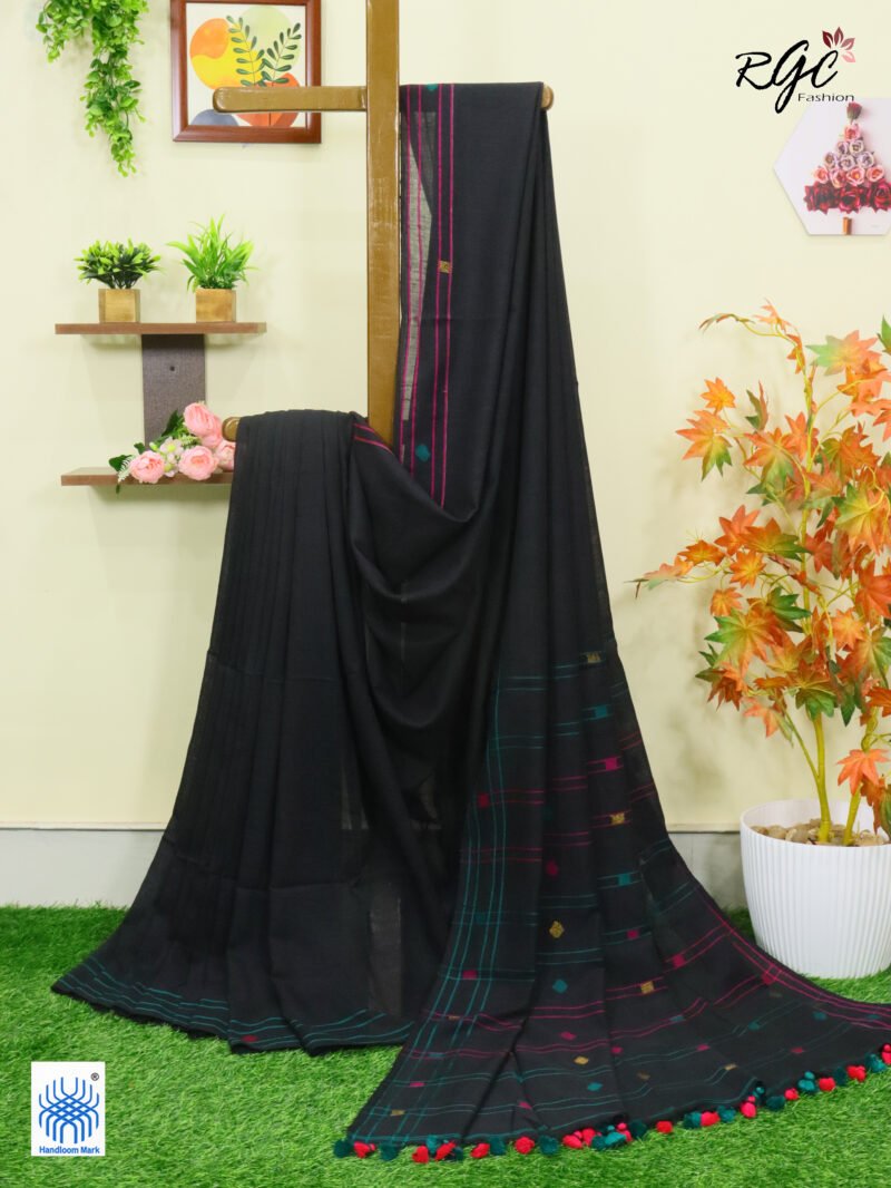 Zade Black Pure Cotton Jamdani Saree
