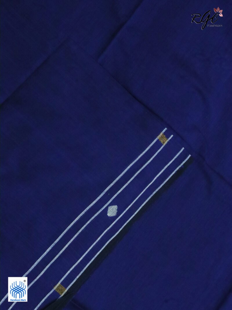 Blue Pure Cotton Jamdani Saree - Image 9