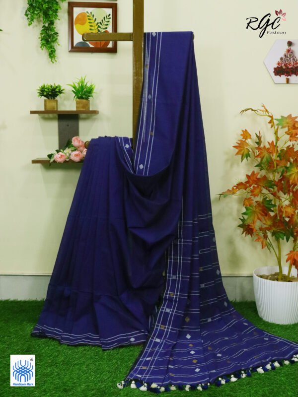 Blue Premium Mulmul Cotton Jamdani Saree