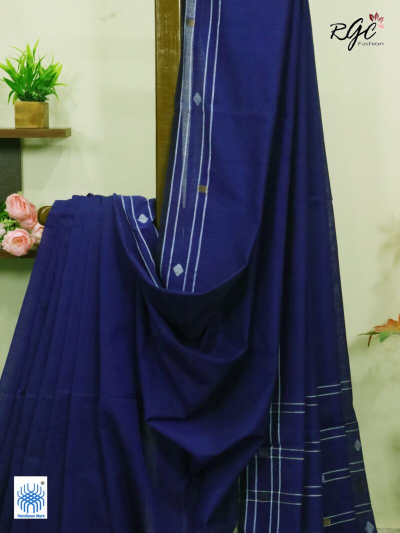 Blue Pure Cotton Jamdani Saree - Image 2