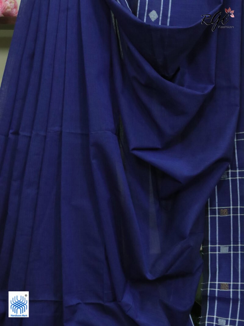 Blue Pure Cotton Jamdani Saree - Image 3
