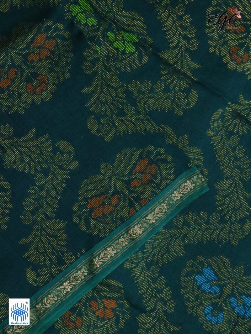 Rama Green Pure Cotton Zari Kanjivaram Saree - Image 9