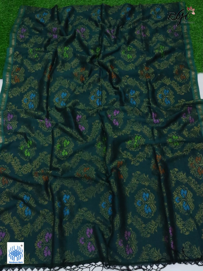 Rama Green Pure Cotton Zari Kanjivaram Saree - Image 7