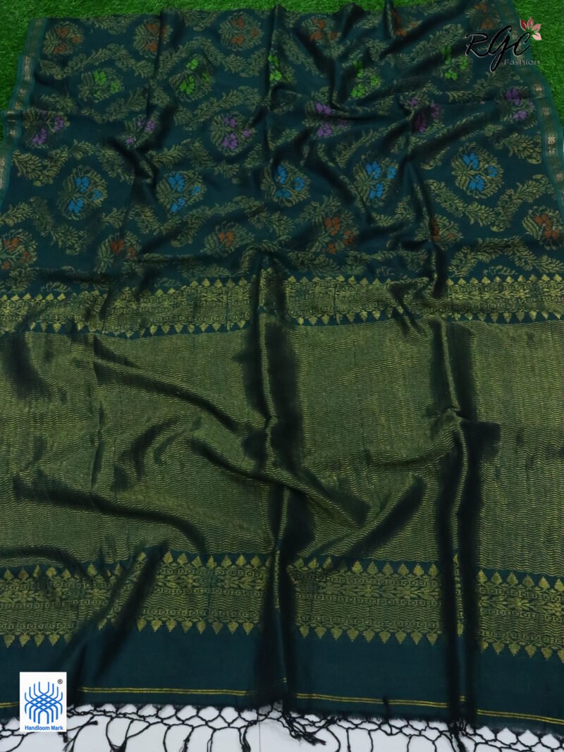 Rama Green Pure Cotton Zari Kanjivaram Saree - Image 6