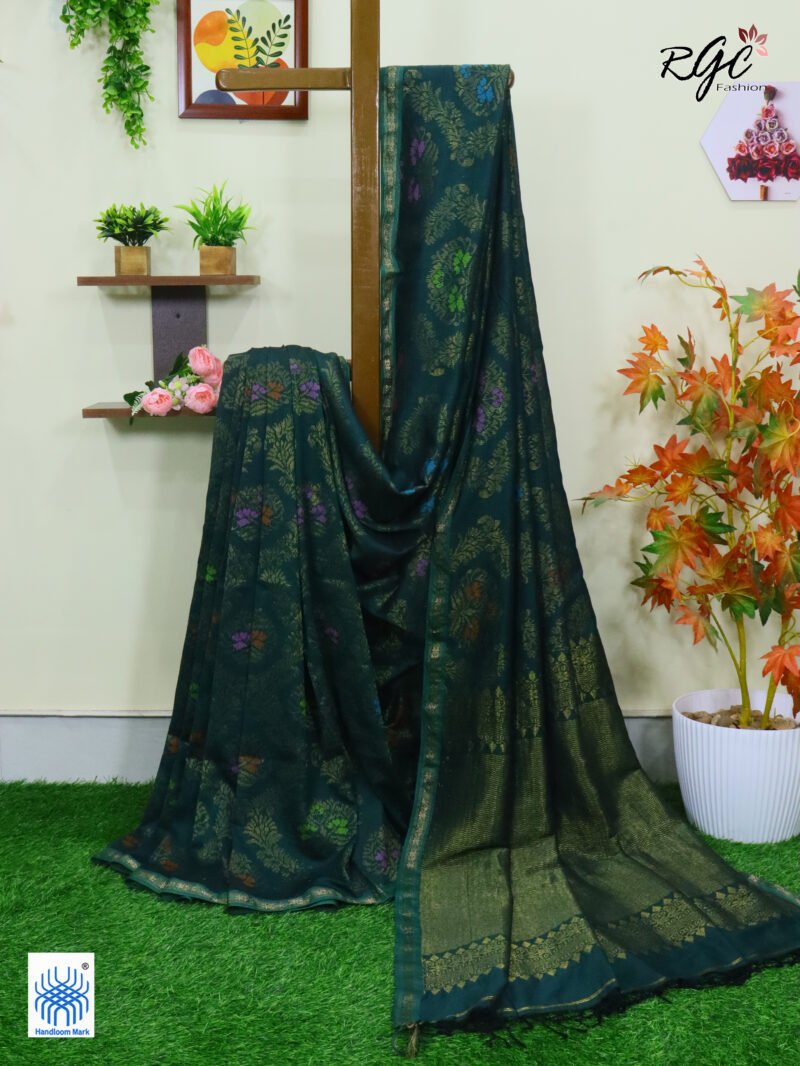 Rama Green Pure Cotton Zari Kanjivaram Saree