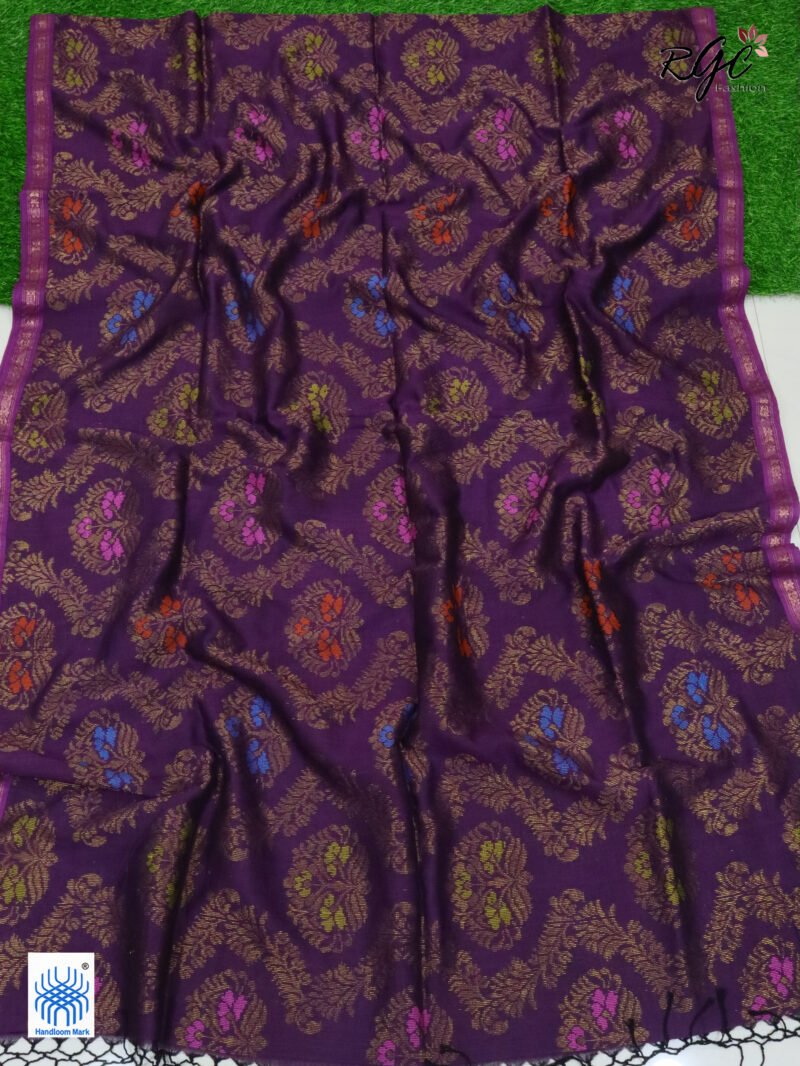 Wine Pure Cotton Zari Kanjivaram Saree - Image 7