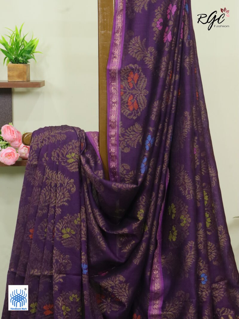 Wine Pure Cotton Zari Kanjivaram Saree - Image 2