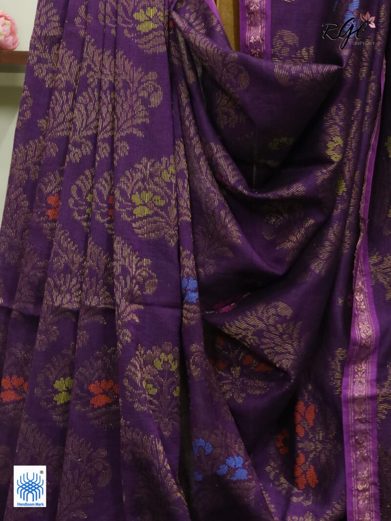 Wine Pure Cotton Zari Kanjivaram Saree - Image 3