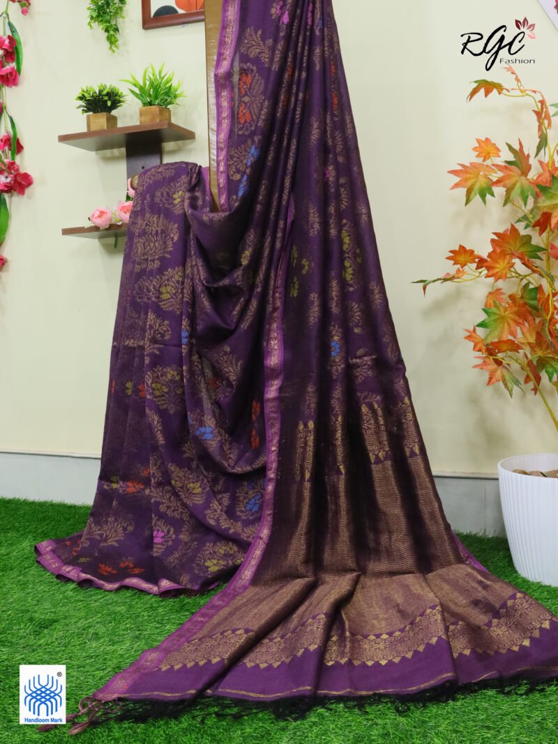 Wine Pure Cotton Zari Kanjivaram Saree - Image 4
