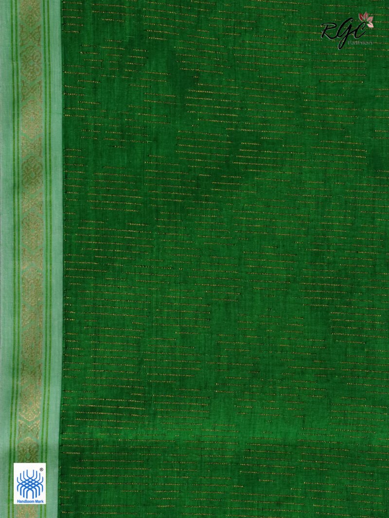 Forest Green Semi Mashru Silk Zari Allover Emboss Saree - Image 10
