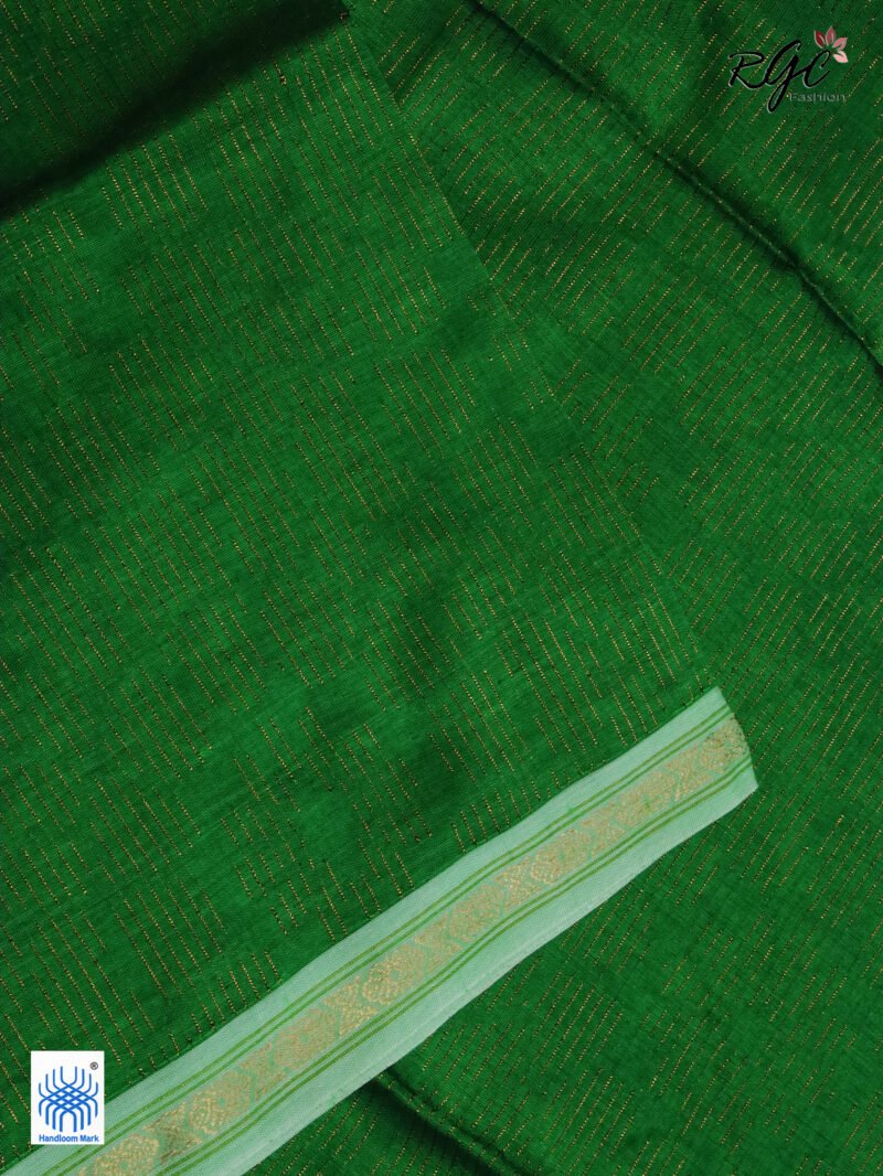 Forest Green Semi Mashru Silk Zari Allover Emboss Saree - Image 9