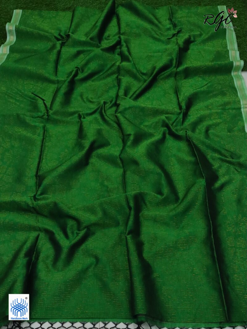 Forest Green Semi Mashru Silk Zari Allover Emboss Saree - Image 7