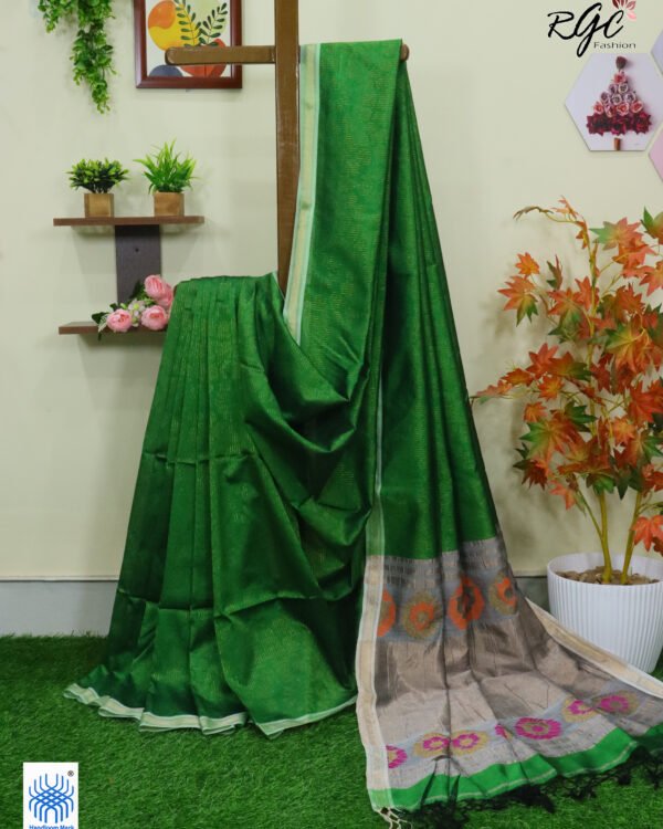 Forest Green Semi Mashru Silk Zari Allover Emboss Saree