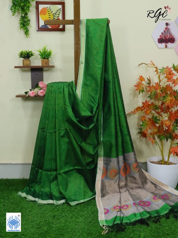 Forest Green Semi Mashru Silk Zari Allover Emboss Saree