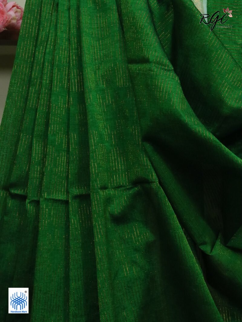 Forest Green Semi Mashru Silk Zari Allover Emboss Saree - Image 3