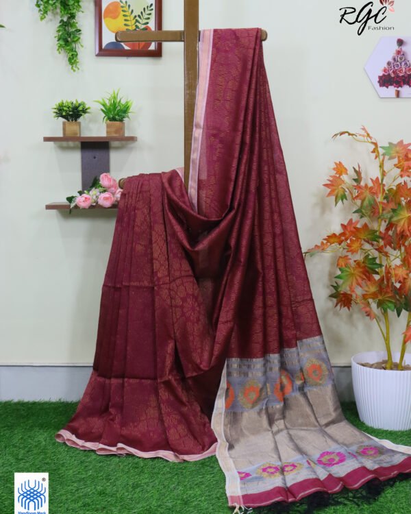 Wine Semi Mashru Silk Zari Allover Emboss Saree