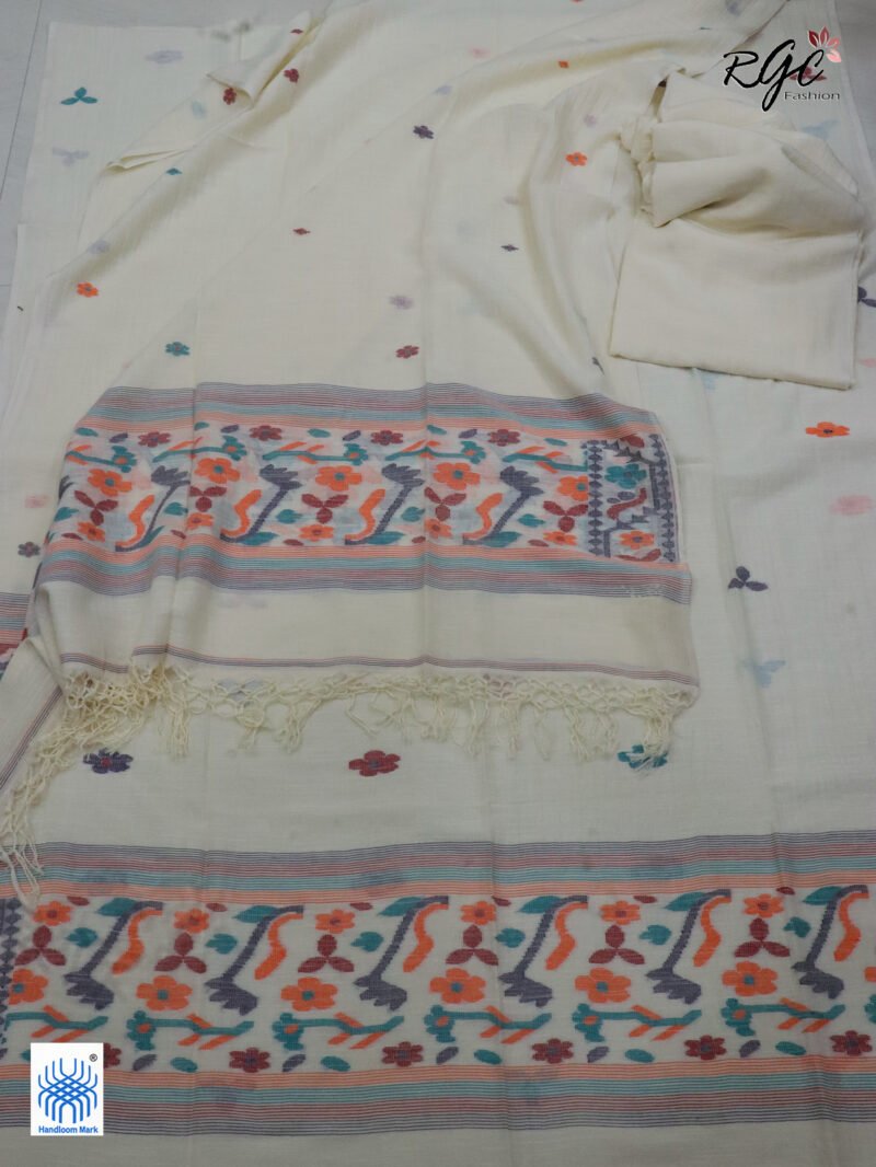 Off-White Cotton Khadi 3 Piece Suit Set
