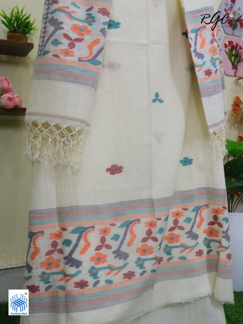 Off-White Cotton Khadi 3 Piece Suit Set - Image 3