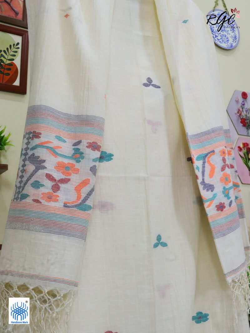 Off-White Cotton Khadi 3 Piece Suit Set - Image 2