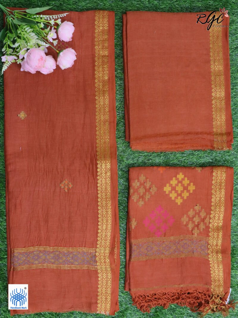 Brick Orange Organic Linen 3 Piece Suit Set