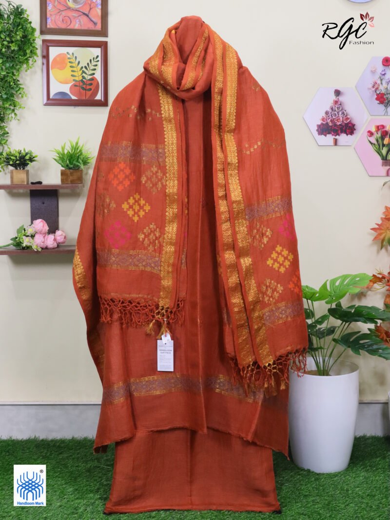 Brick Orange Organic Linen 3 Piece Suit Set - Image 5