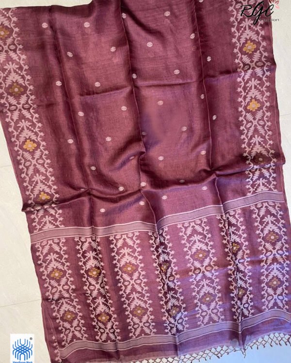 Light Maroon Pure Gachi Tussar Handloom Jamdani Saree