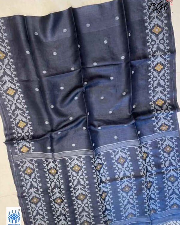 Carbon Grey Pure Gachi Tussar Handloom Jamdani Saree