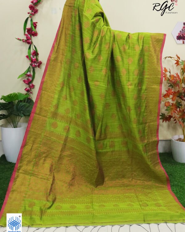 Dark Lime Copper Zari Cotton Silk Jamdani Saree