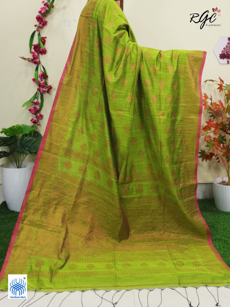 Dark Lime Copper Zari Cotton Silk Jamdani Saree