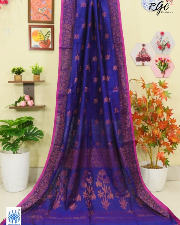 Blueberry Copper Zari Work Cotton Silk Jamdani Saree