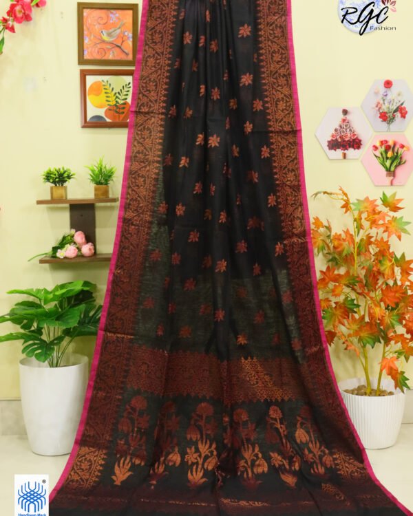 Black Copper Zari Work Cotton Silk Jamdani Saree