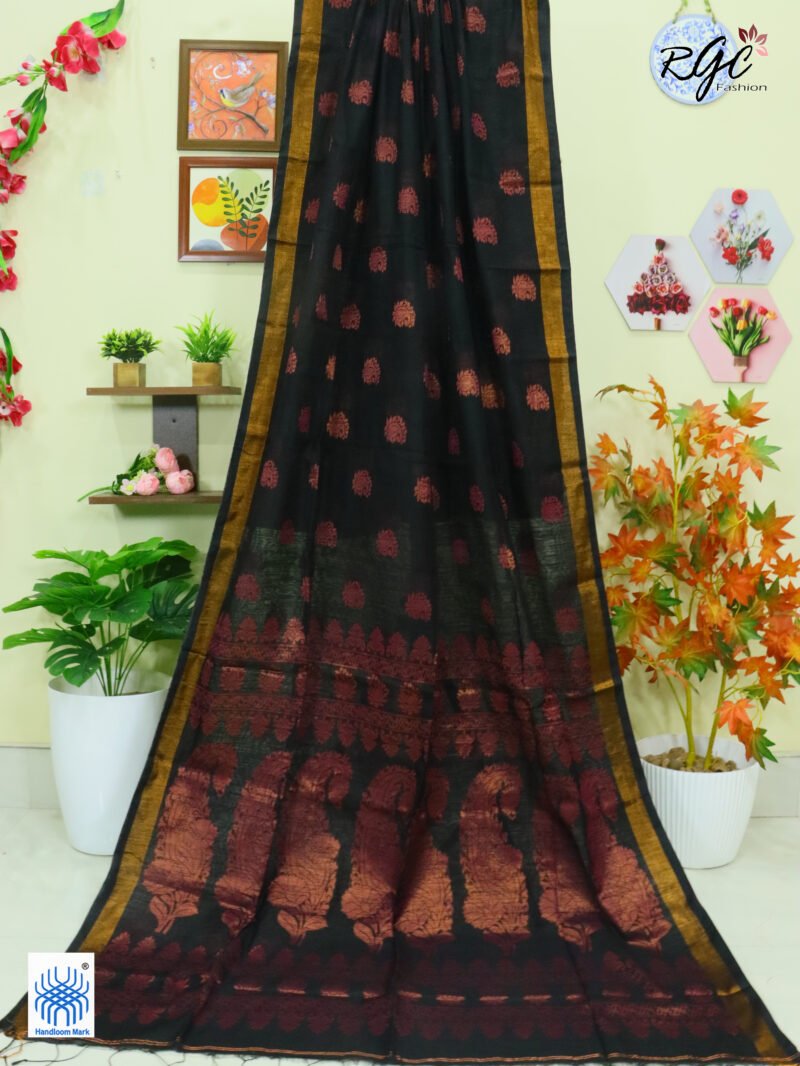 Black Copper Zari Work Cotton Silk Jamdani Saree