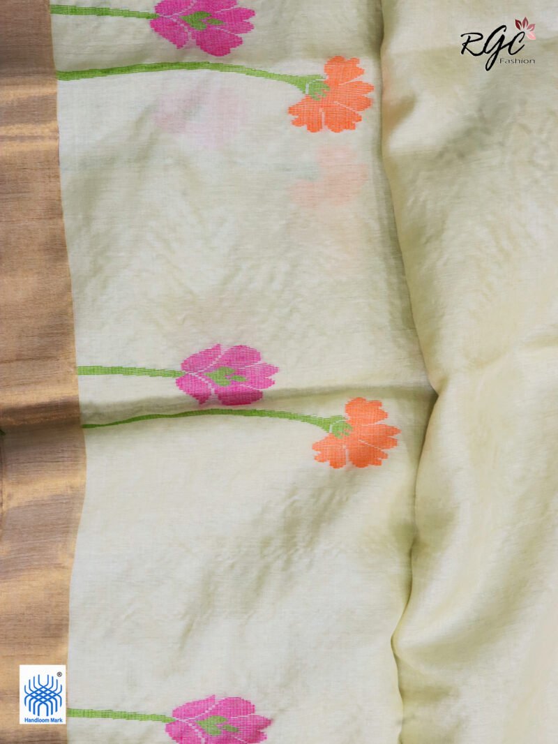 Vanilla Pure Gachi Tussar Handloom Jamdani Saree - Image 6