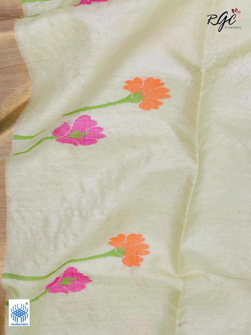 Vanilla Pure Gachi Tussar Handloom Jamdani Saree - Image 2