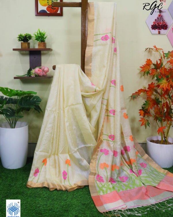 Vanilla Pure Gachi Tussar Handloom Jamdani Saree