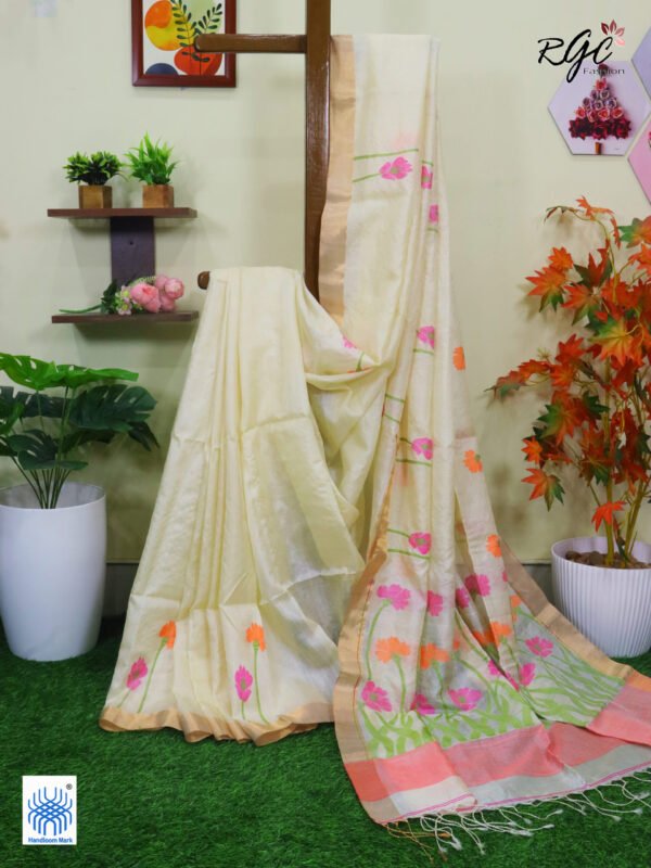 Vanilla Pure Gachi Tussar Handloom Jamdani Saree