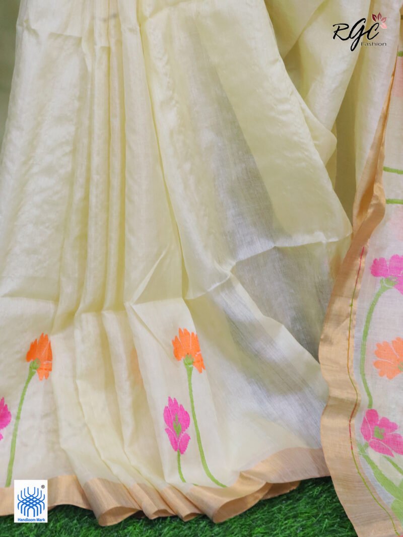 Vanilla Pure Gachi Tussar Handloom Jamdani Saree - Image 7