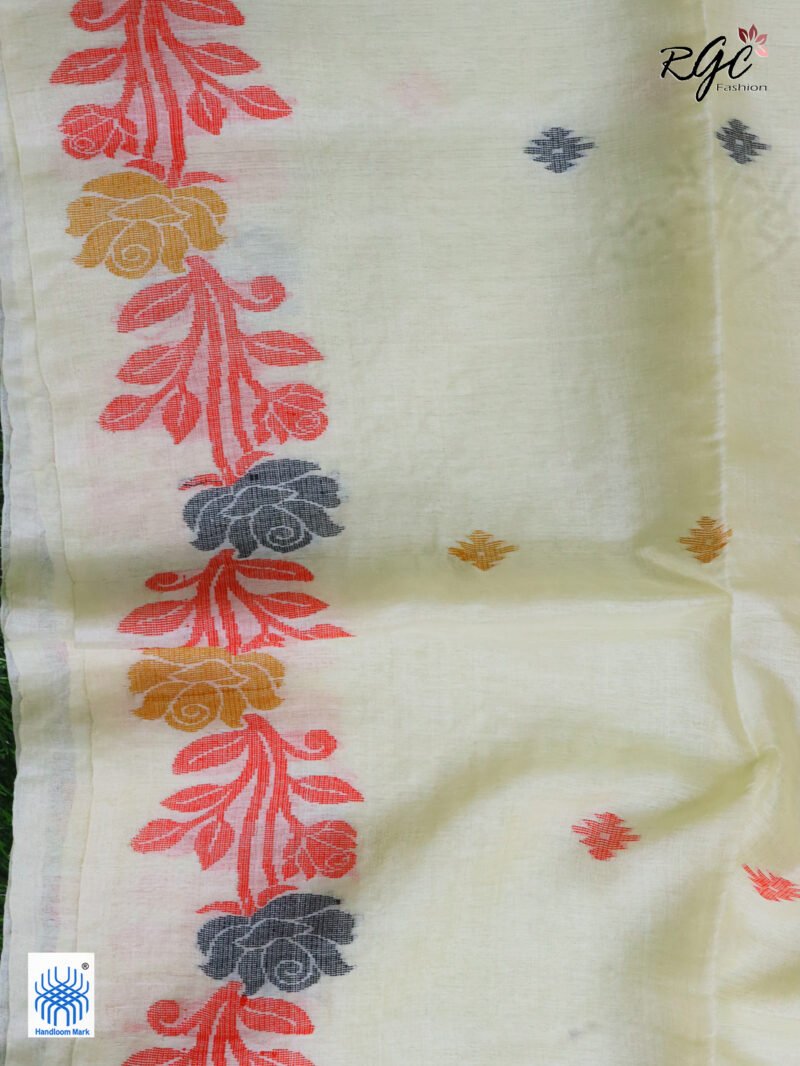 Vanilla Pure Handloom Gachi Tussar Jamdani Saree - Image 2