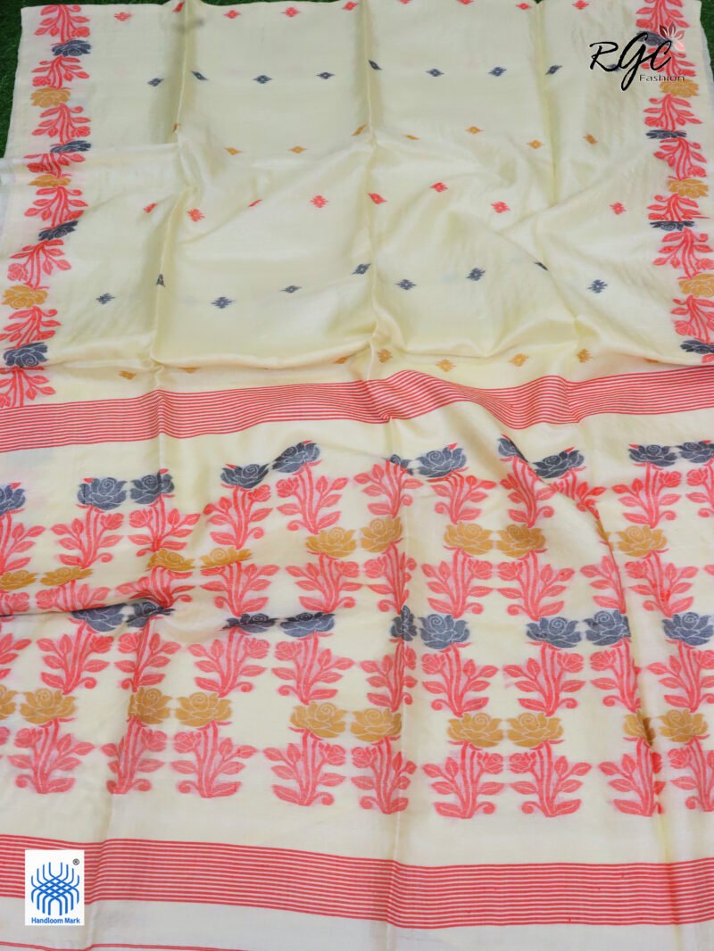 Vanilla Pure Handloom Gachi Tussar Jamdani Saree - Image 8