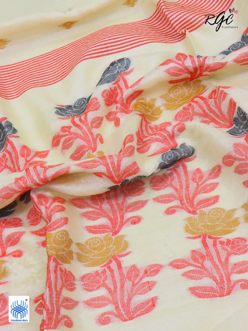 Vanilla Pure Handloom Gachi Tussar Jamdani Saree - Image 7