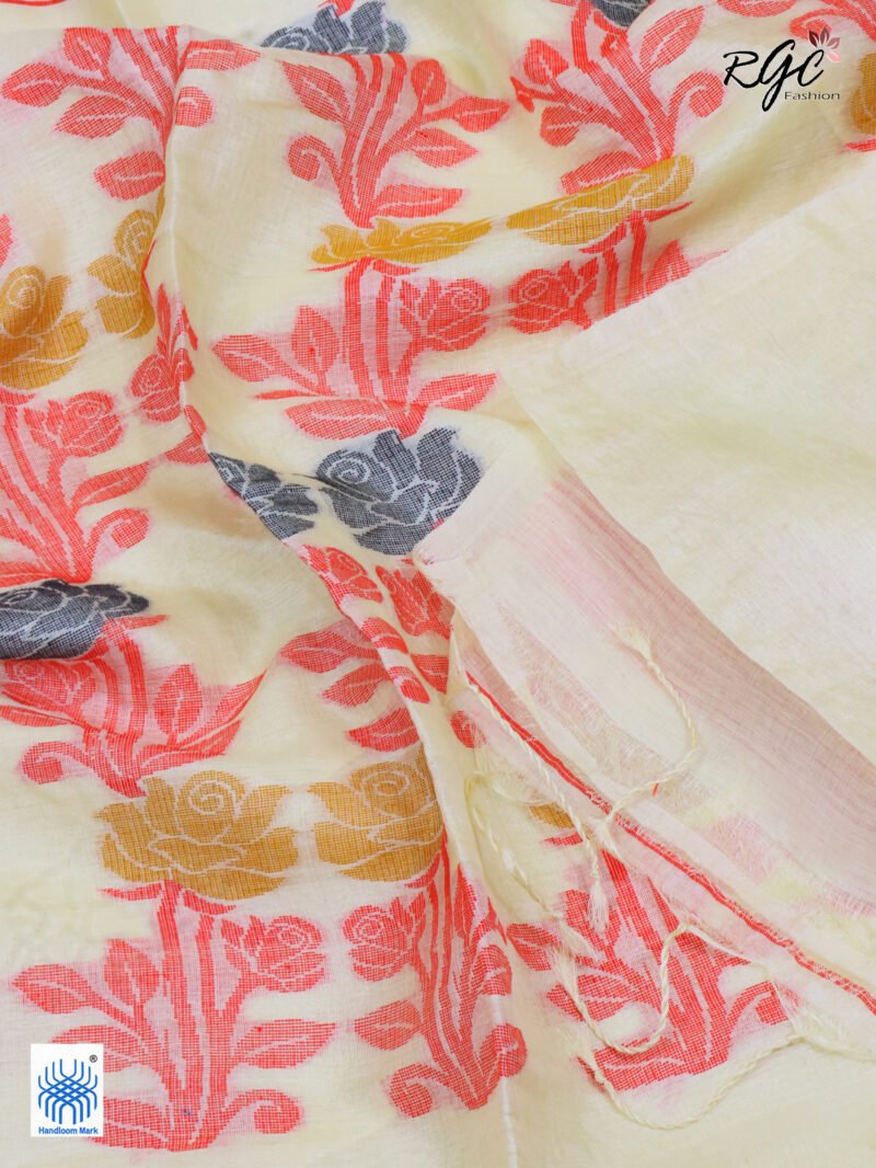 Vanilla Pure Handloom Gachi Tussar Jamdani Saree - Image 6