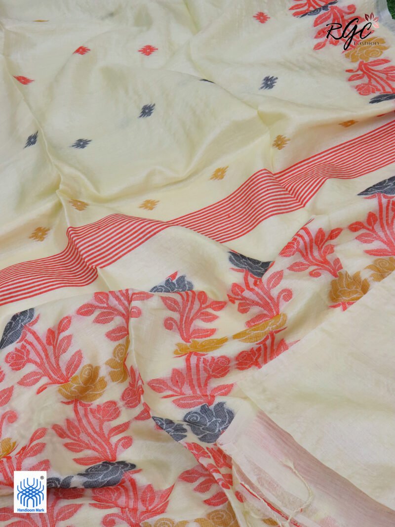 Vanilla Pure Handloom Gachi Tussar Jamdani Saree - Image 3