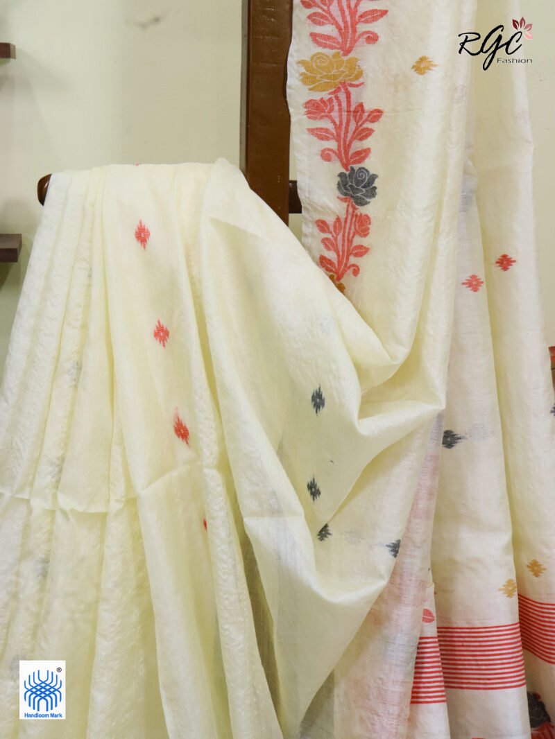 Vanilla Pure Handloom Gachi Tussar Jamdani Saree - Image 5
