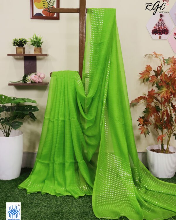Apple Green Muslin Sequence Work Party Wear Saree