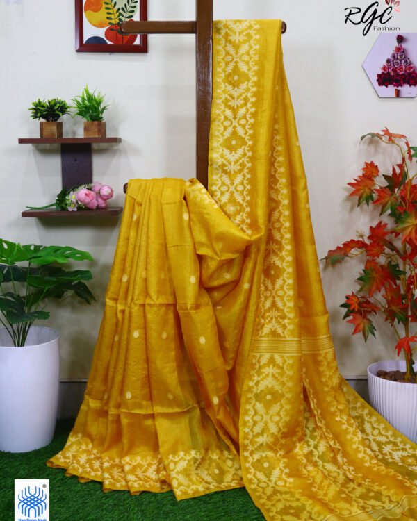 Golden Yellow Handloom Pure Gachi Tussar Jamdani Saree