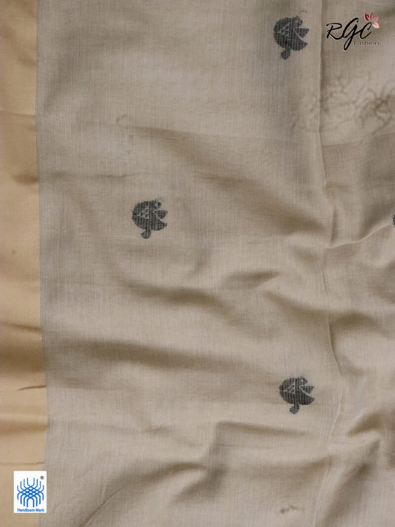 Beige Pure Cotton Bird Jamdani Handloom Saree - Image 2