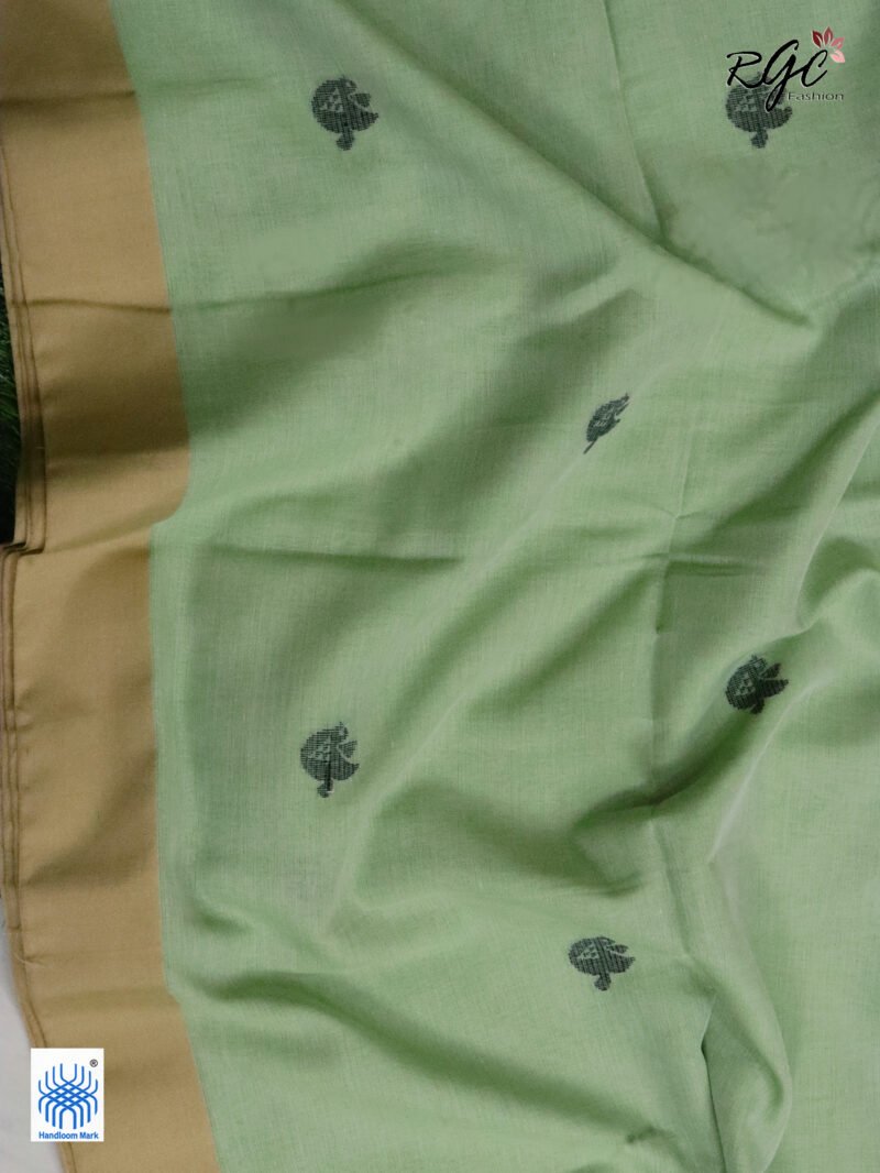 Dark Sea Green Pure Cotton Bird Jamdani Handloom Saree - Image 2