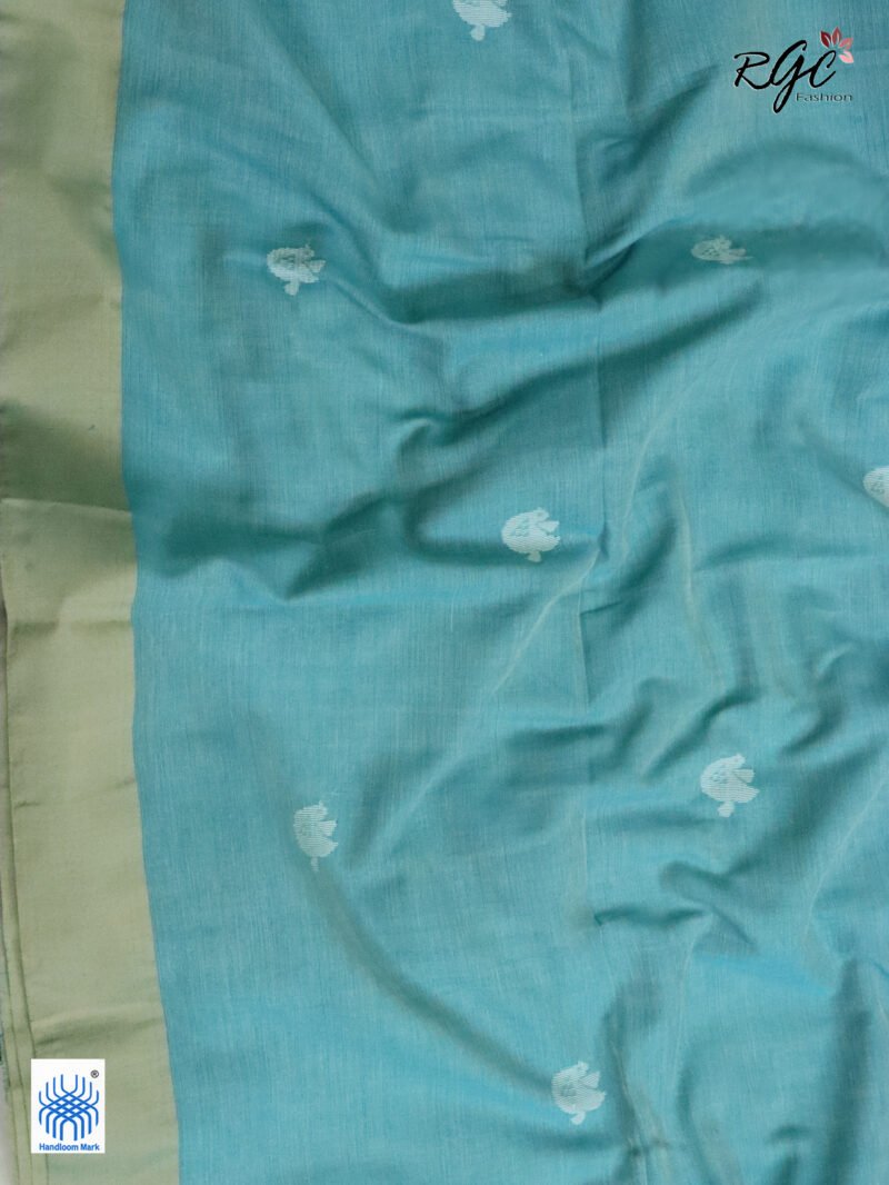 Moonstone Blue Pure Cotton Bird Jamdani Handloom Saree - Image 2