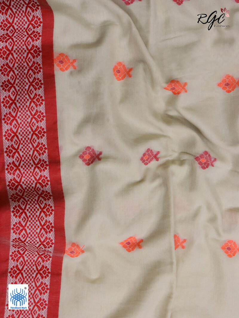 Beige Pure Cotton Bengal Traditional Handloom Jamdani Saree - Image 2